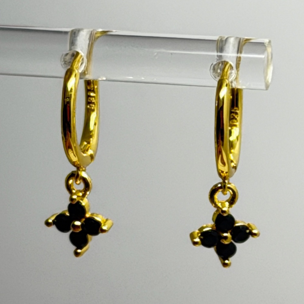 14k Yellow Gold filled , Hoop Earrings with Black Clover Charm